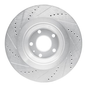 Audi A6 Brake Rotor (1) - Rear Right - R1 Concepts - Drilled & Slotted - Silver - `05-`11